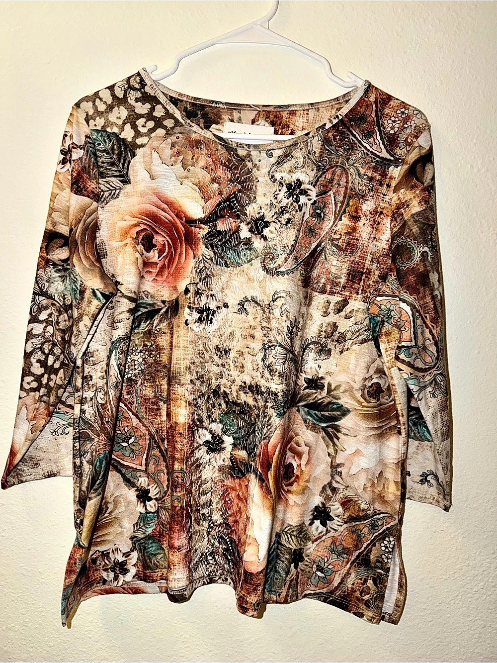 Alfred Dunner Floral Tunic Top in Brown & Green Size Small